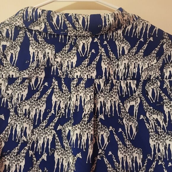 Charter Club Giraffe Print Button Down Blouse Petite Small Blue - Picture 9 of 12